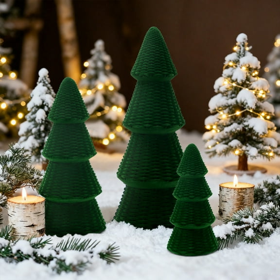 Ayieyill 3pcs Tabletop Christmas Tree Velvet Woven Resin Christmas Trees for Christmas Decor Indoor, Christmas Table Decor, Green