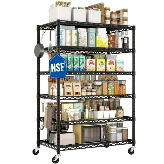 Prilinex 6-Tier Wire Shelf 36"W x 18"D x 75"H Adjustable Garage Shelving Unit , Heavy Duty Storage Shelves with Wheel, Wire Rack for Kitchen Bathroom, Black