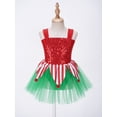 thumbnail image 3 of IEFIEL Girls Miss Santa Elf Tutu Dress Sequins Striped Christmas Dance Leotard Camisole Dress Dancewear Red 16, 3 of 7