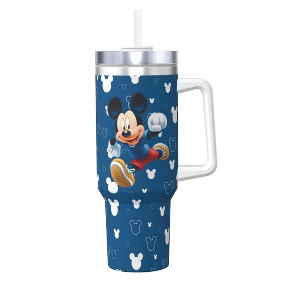 Mickey Insulated 40oz Water Bottle with Handle and Straw, Reusable Stainless Steel Tumbler Fits in Cup Holder Gifts for Women Men