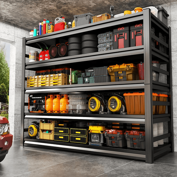 88" H x 48" Wx 24" D Heavy Duty Garage Shelving Large Garage Shelves for Storage 4000LBS Metal Adjustable Storage Shelf for Basement, Warehouse 5-Tier Black