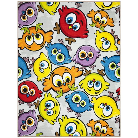 Ottomanson Non-Slip Birds 5x7 Area Rug for Kids Playroom, 5' x 6'6", Multicolor/Yellow