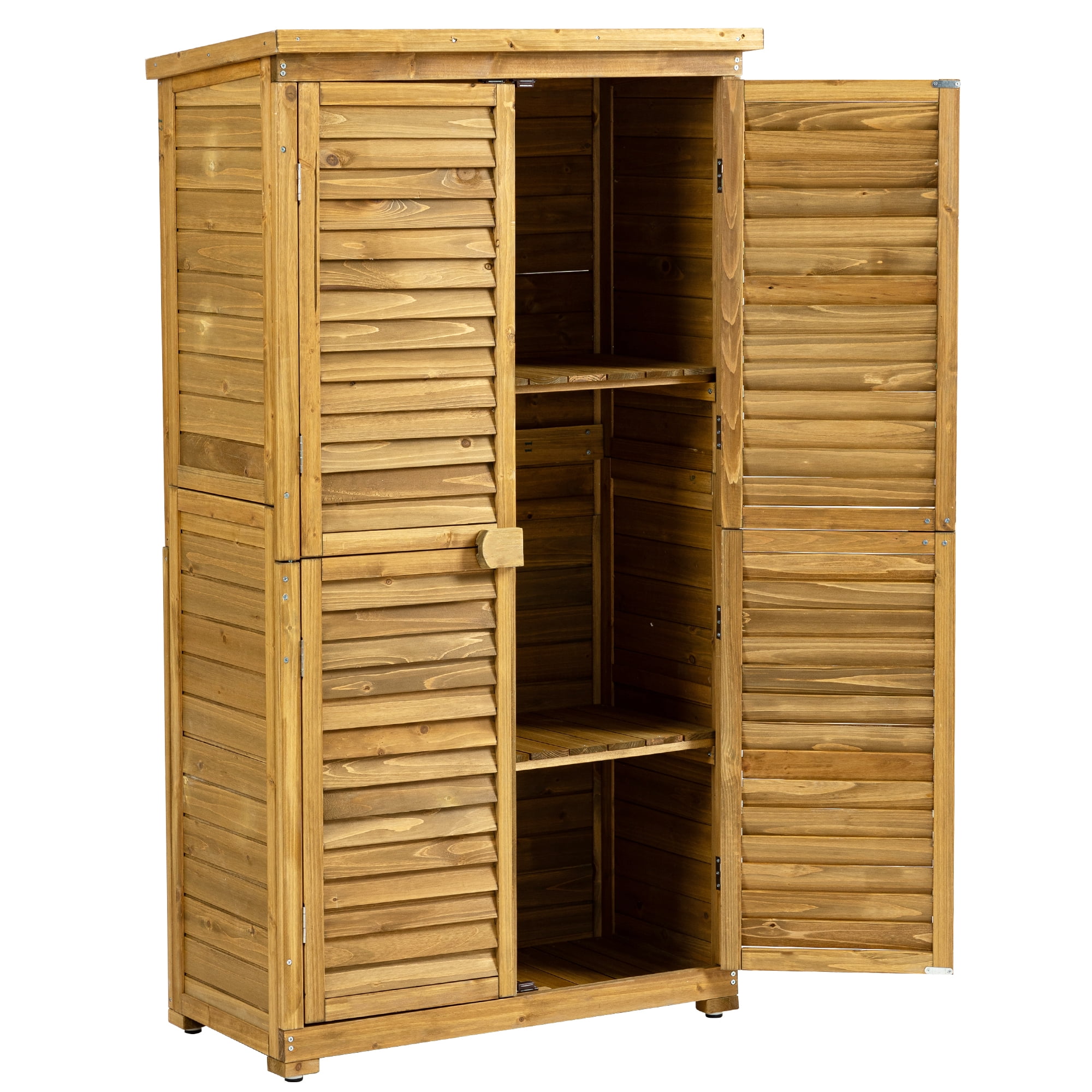 Outdoor Storage Cabinet Wood, Garden Shed Pool Storage Shed with Lockable Door for Patio Backyard, Natural