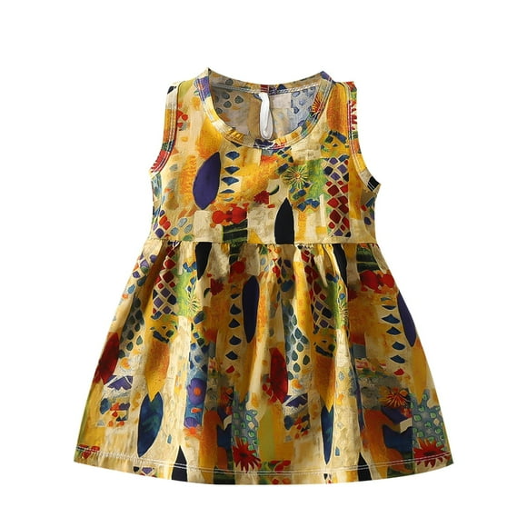 Odeerbi Niñas Verano Algodón Vestido Tanque Floral Vestido Sol Sin Mangas A-Vestido Sin Mangas de Princesa