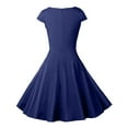 thumbnail image 3 of Fridja Robe d'Été à Manches Courtes Col en V Vintage Unie pour Femmes, 3 of 6