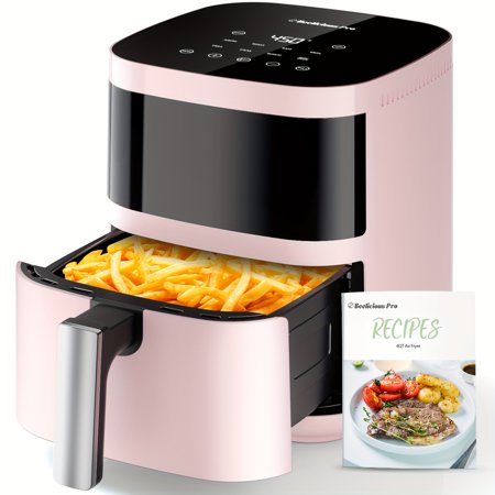 Beelicious Pro 4QT Pink Air Fryer, 8-in-1 Smart Compact Fryer with Viewing Window, Digital Touchscreen 12 Presets