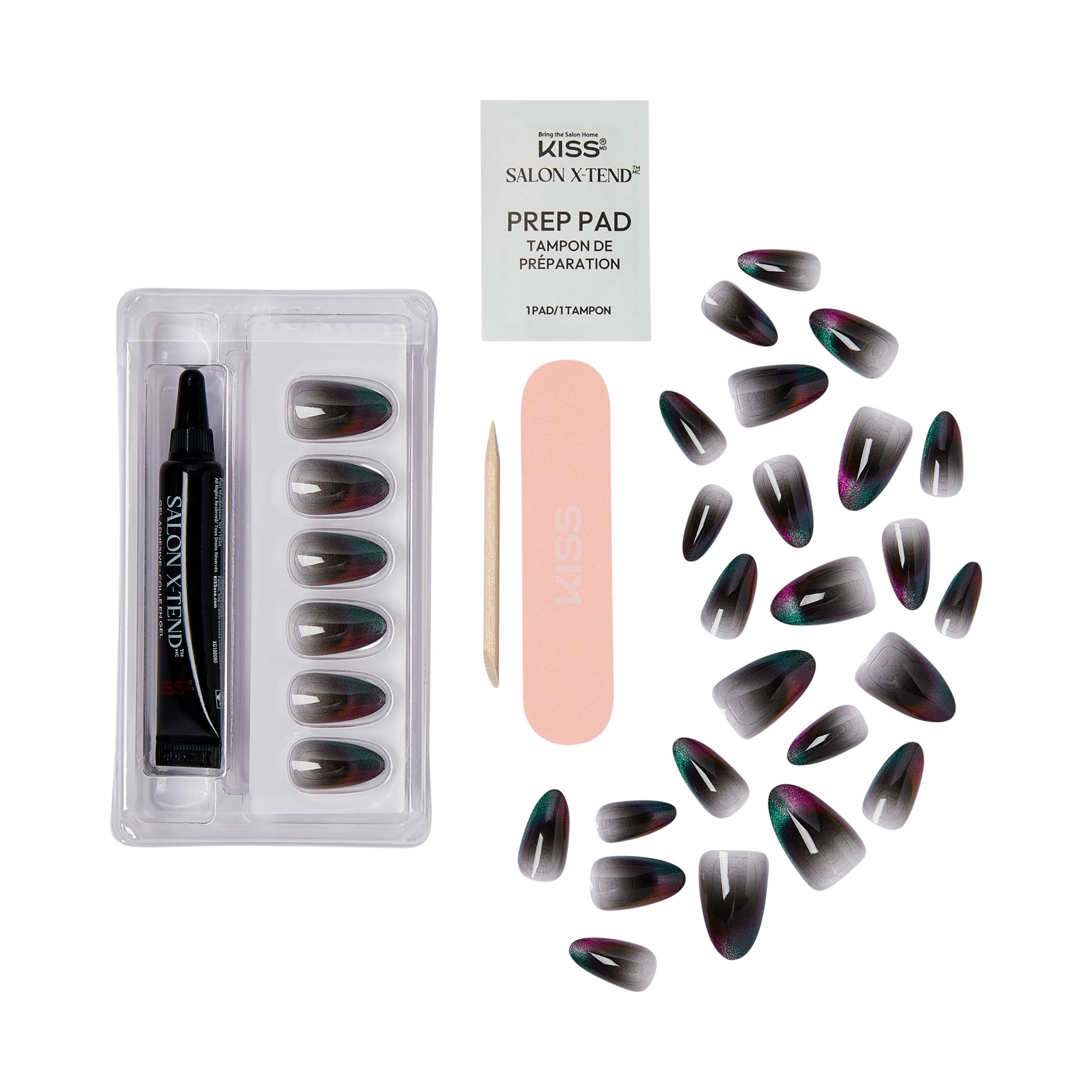 KISS Salon X-tend Press on Nails, Again, Gray, Medium Almond, 30 Count