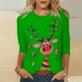thumbnail image 2 of JURANMO Prime Big Deal Days Womens 3/4 Sleeve Fall Fashion Tops 2024 Casual Crewneck Pullover Blouses Xmas Cute Graphic Tees Shirts Green M, 2 of 5