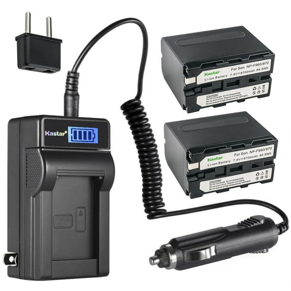 Kastar 2-Pack NP-F970 Battery and LCD AC Charger Compatible with Atomos Shogun Flame, Atomos Shogun Inferno Battery, Atomos Ninja Inferno Recording Monitor Z Cam E2 Professional 4k Cinematic Camera