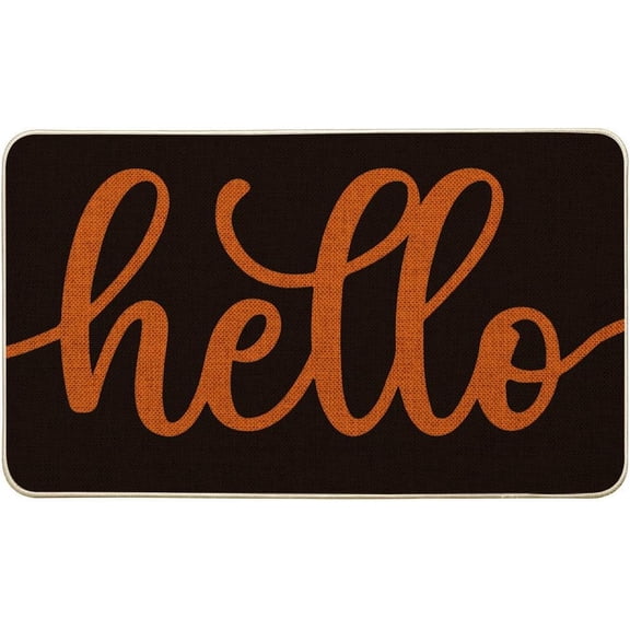 Black Orange Hello Halloween Doormat, Home Decor Low-Profile Switch Rug Door Mat Floor Mat for Indoor Outdoor 17x29 Inch