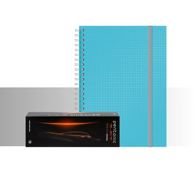 Combo Escolar Oxford Pentonic: Cuaderno B5 Azul 70 Hojas Cuadro Chico con Liga + 12 Plumas Retráctiles Color Negro