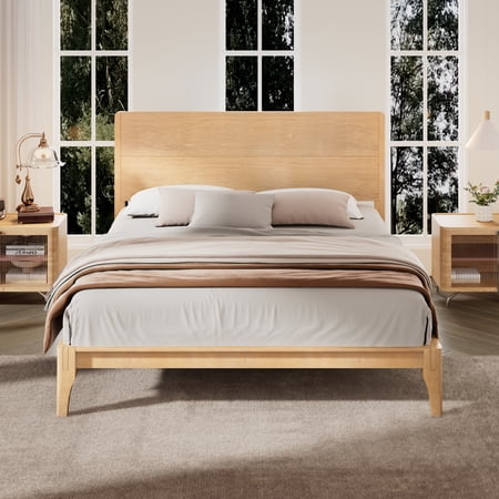 Euroco Mid-Century Full Size Platform Bed, Bamboo Wood Bed for Bedroom, Natural