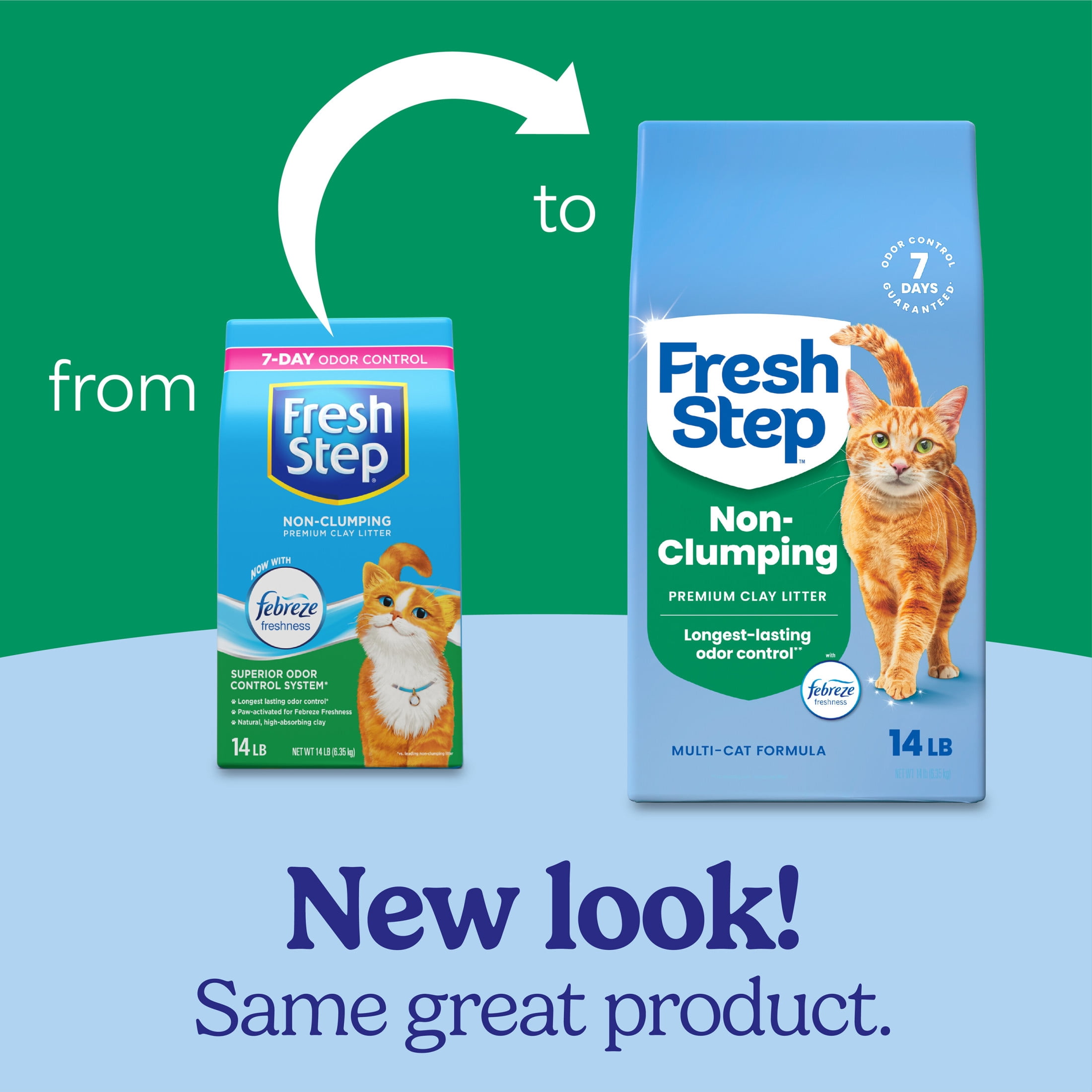 Fresh Step Non-Clumping Multi-Cat Premium Clay Cat Litter, Febreze Freshness Scent, 14 lb Bag