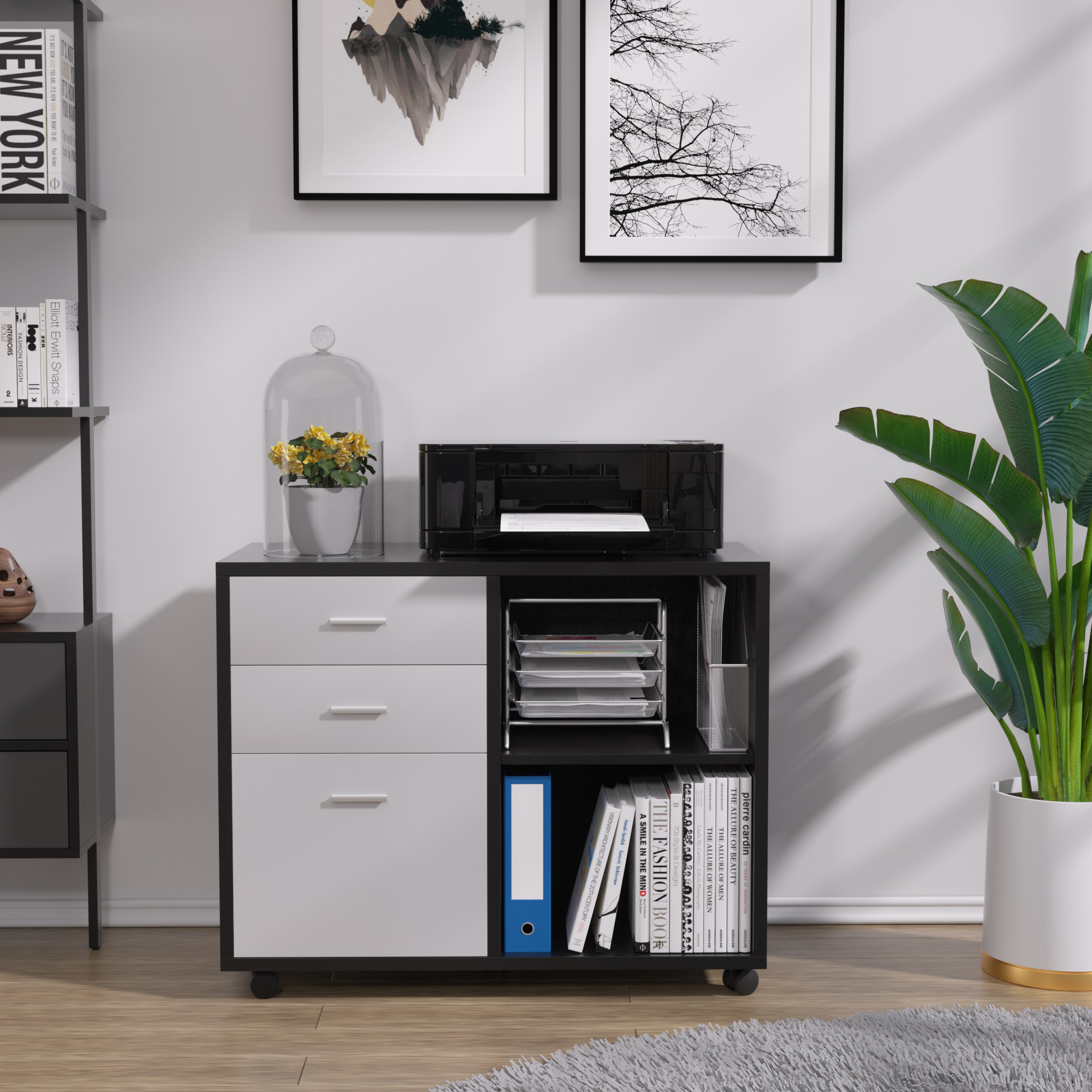 Williamspace Wood Lateral File with 3 Drawers, Printer Stand