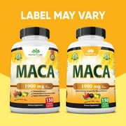 Organic Maca Root Black, Red, Yellow 1900 mg per serving - 150 Vegan Capsules Peruvian Maca Root Gelatinized