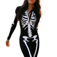 thumbnail image 4 of Disfraz de Halloween para mujer, mono de esqueleto de Calavera, mono de manga larga con cremallera, mono de Cosplay de cuello redondo, 1 pieza, 4 of 4