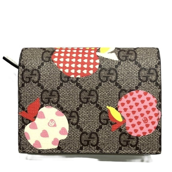 Pre-Owned Gucci GG Supreme 663922 Les Pommes Apples Heart Bi-fold Wallet for Women
