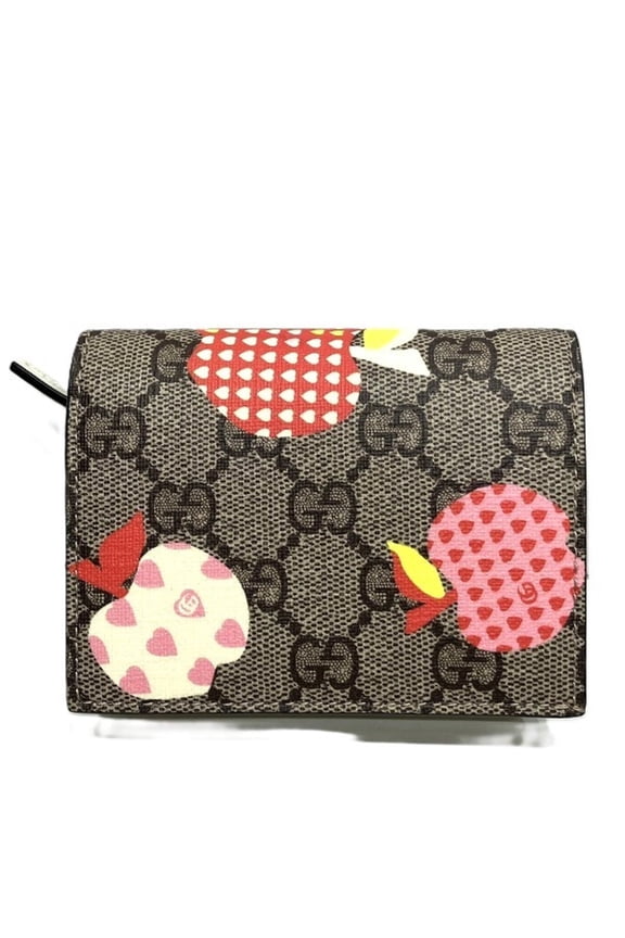 Pre-Owned Gucci GG Supreme 663922 Les Pommes Apples Heart Bi-fold Wallet for Women