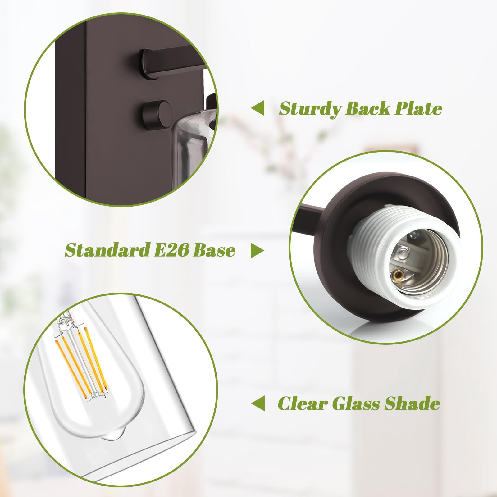 Set Of 2 Wall Sconces For Bathroom  Modern Vanity Light Fixtures Oil Rubbed Bronze Mount Lighting Lanterns Farmhouse Lights With Clear Glass Shade Bedroom Living Room Mirror Hallway