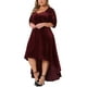 thumbnail image 4 of Vestido de Promoción de Talla Grande para Mujeres Agnes Orinda de Terciopelo con Cuello en V, Lentejuelas Brillantes, Manga Corta, Bajo Alto, Elegante, Corte A, Midi, 3X Burdeos, 4 of 5