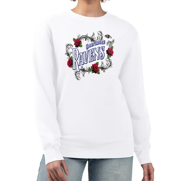 Women's G-III 4Her by Carl Banks White Baltimore Ravens Roses Fleece Tri-Blend Pullover Sweatshirt
