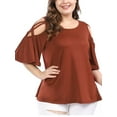 thumbnail image 4 of Unique Bargains Women's Plus Solid Strappy Cold Shoulder Trumpet Sleeve T-shirt, 4 of 6