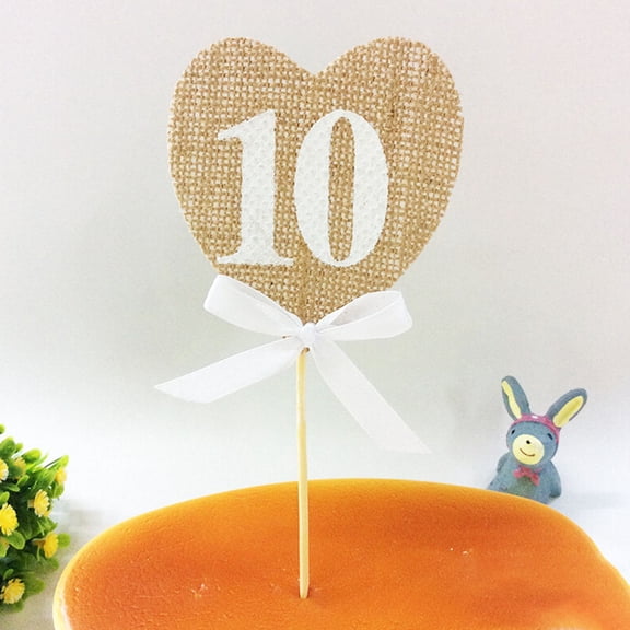 BESTYASH 20Pcs Heart Shaped Wedding Table Number Cards Beige Burlap with Wooden Stick for Party Decor