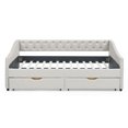thumbnail image 4 of Full Size Daybed with 2 Storage Drawers, Button Tufted Upholstered Sofa Bed with Nail Head Trim, Daybed with Arms for Bedroom Living Room, Beige, 4 of 7