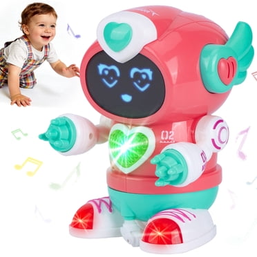 Lvelia Robot Toy for Kids,Electronic Automatic Walking Dancing Robot Crawling Toys with Dynamic Music & Lights for Age 3-8 Year Old Boys Girls Toddler Birthday Gift Present,Pink