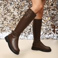 thumbnail image 6 of I-550 Brown Women Fashionable Casual Winter Boots Round Toe Rear Zipper Low Heel Knee High With Belt Buckle, 6 of 9