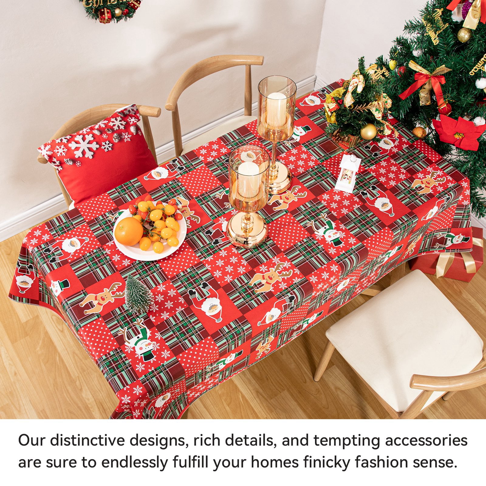 Ray Star Christmas Tablecloth 52x90 inch Vinyl Tablecloths with Flennal Backing Halloween Table Cloth