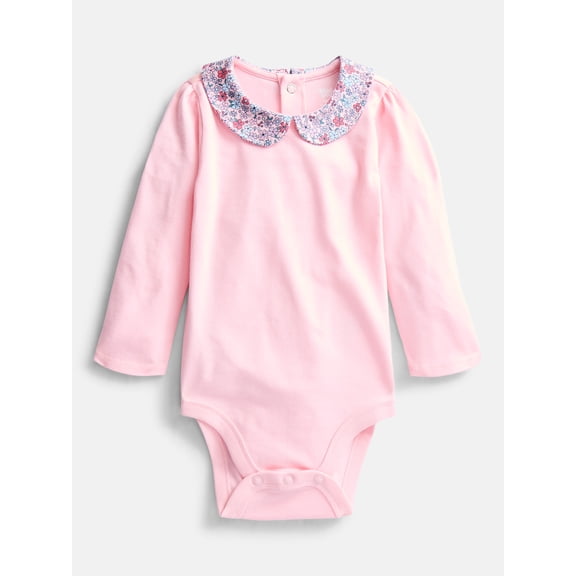 Wonder Nation Baby Girls Collared Bodysuit with Long Sleeves, Sizes 0-24 Months