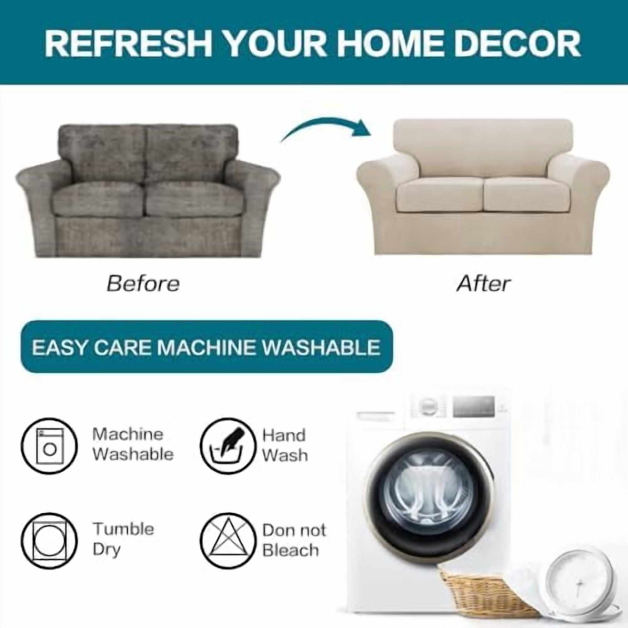 3 Piece Sofa Covers for 2 Cushion Couch Sofa Slipcover Soft Couch Cover for Dogs-Washable Sofa Furniture Covers with 2 Individual Cushion Covers, Feature Fabric (2 Cushion Sofa,Island Fossi)