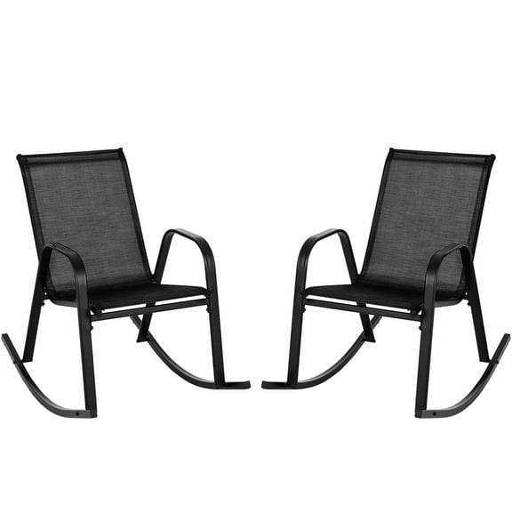 Costway 2 PCE Patio Rocking Chair Heavy-Duty Metal Rocker Outdoor Anti-Slip, Black (Set of 2)