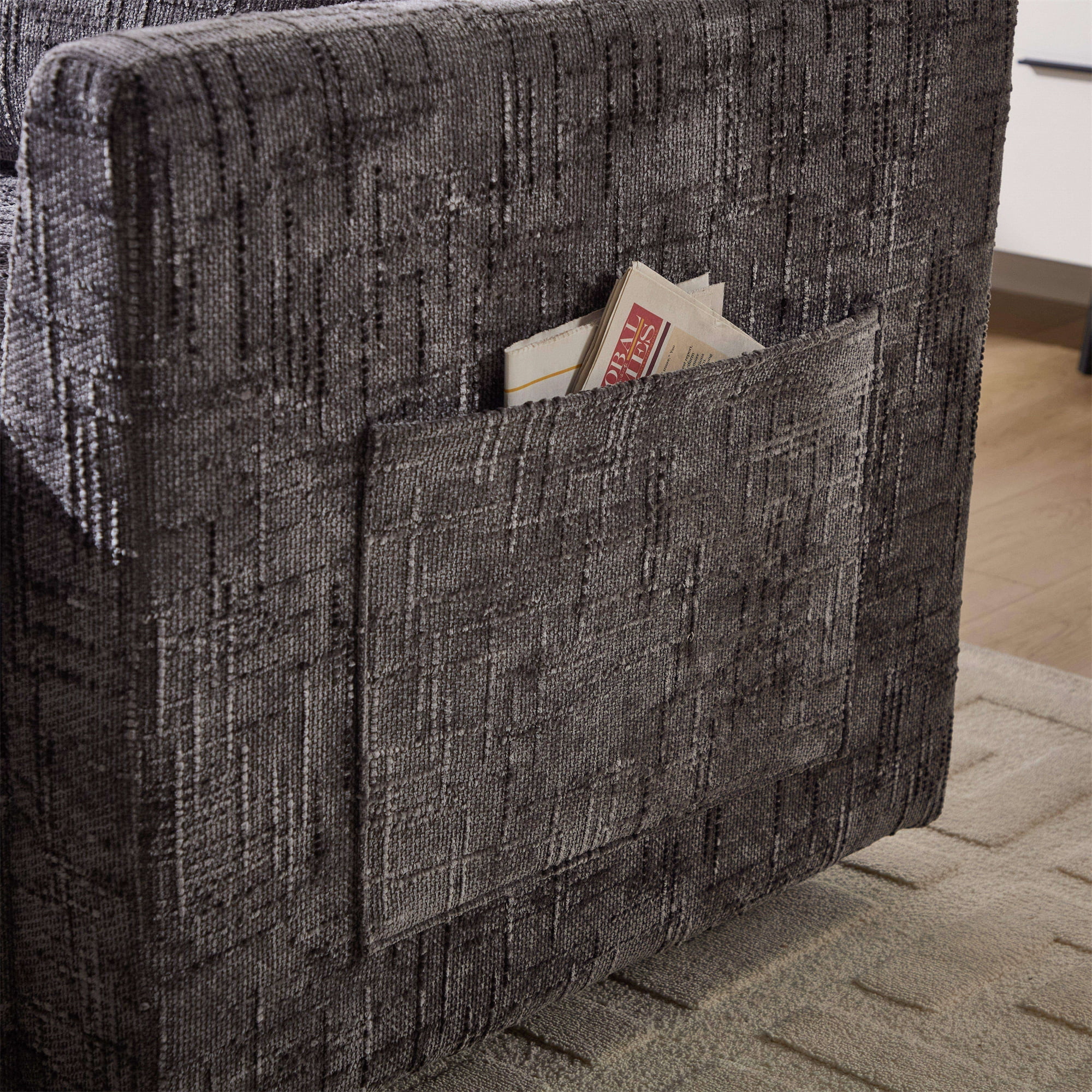 Aukfa Storage Chaise Lounge Single Sofa with Phone Holder and Pillow for Living Room Bedroom, Chenille, Gray