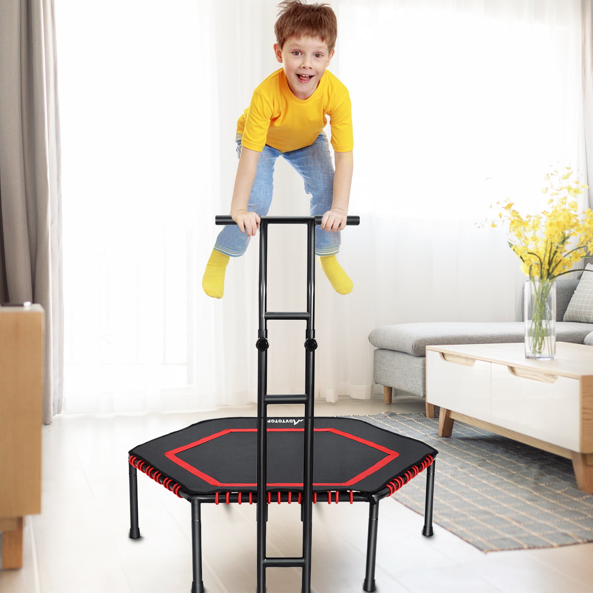 Indoor Fitness Trampoline with MOVTOTOP Foldable Mini Trampoline Rebounder