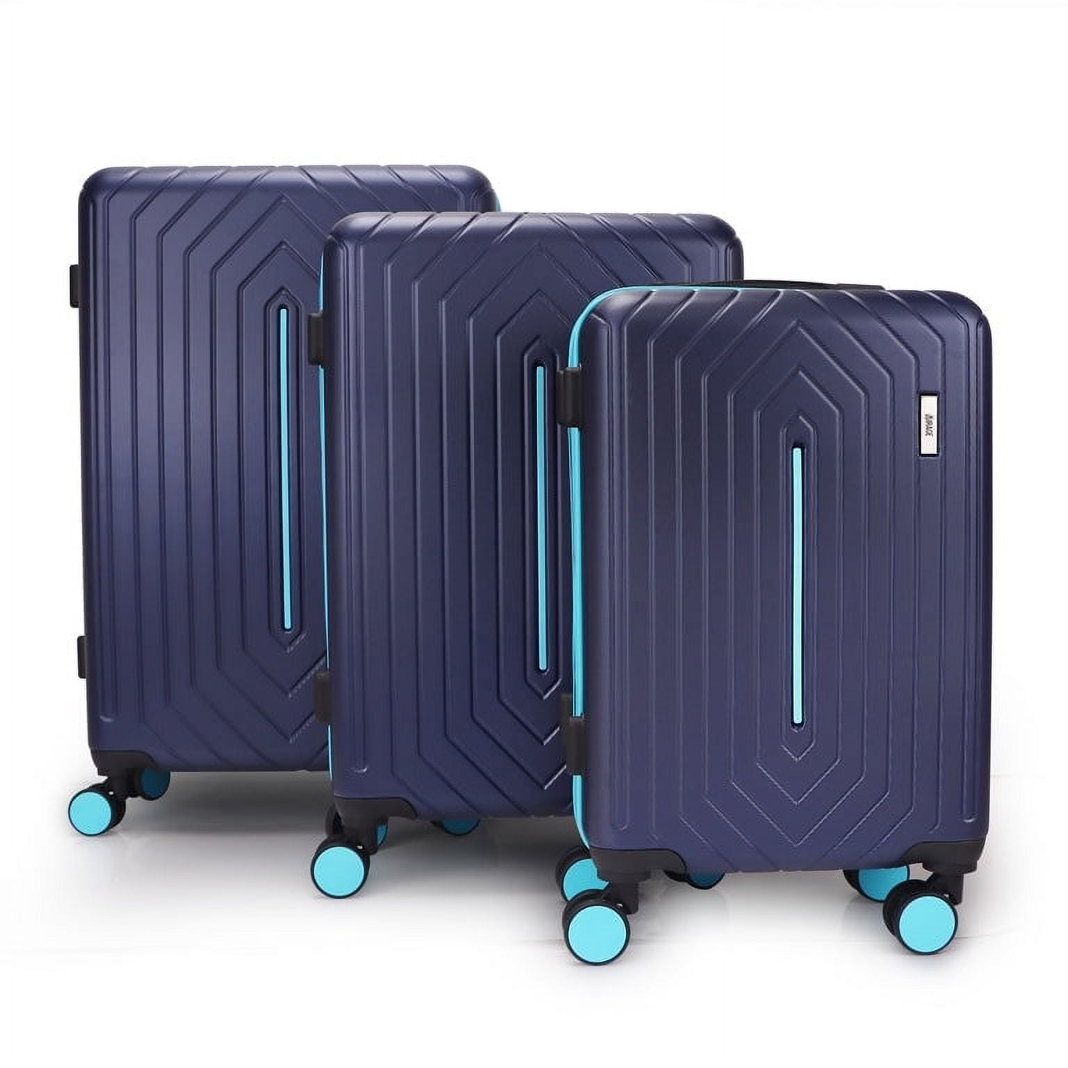 Mona ABS Hard shell Lightweight 360 Dual Spinning Wheels Combo Lock 28" 24", 20" 3 Piece Luggage Set / Indigo & Red
