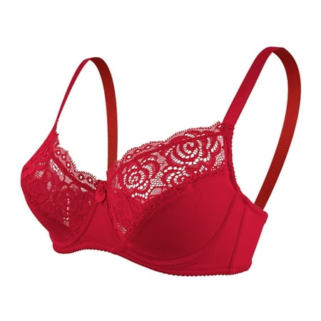 

CLZOUD Bra Comfortable Women s Comfortable Lace Large Size Push Up Lace Edge Adjustable Steel Ring Bra Red 34