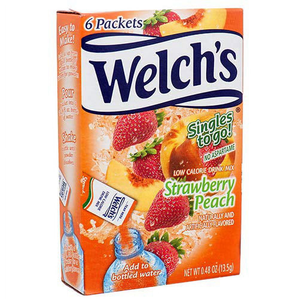 Welch's Strawberry Peach Singles To Go Drink Mix, 0.48 oz, 6 CT (Pack-12)