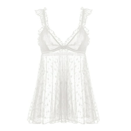 

Cathalem Nightie And Robe Set Women Sweetheart Girl Polka Dot Sling Nightdress Mesh Pajama And Stockings And Sleeves Underwear White Medium