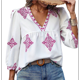thumbnail image 1 of Blusas Casuales de con Cuello en V y Estampado Floral para Mujer, Blusas Bohemias de Verano con Mangas 3/4. Rosa S, 1 of 9