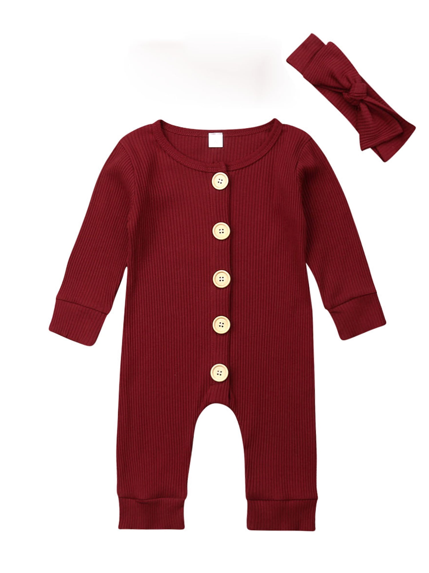 LWXQWDS Baby Boys Girls Jumpsuit Button Solid Romper Ribbed Bodysuit