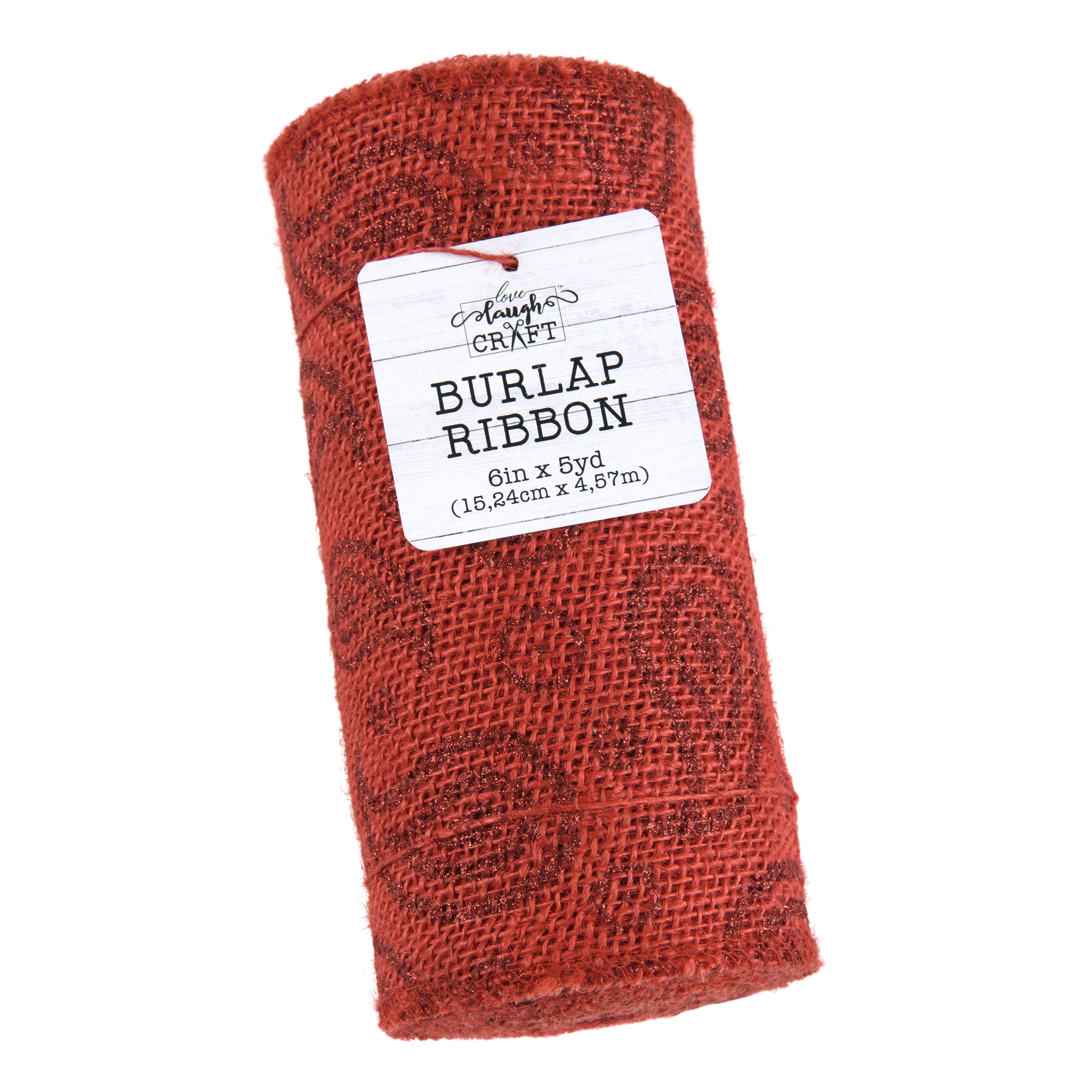 Love, Laugh, Craft Jute Burlap Roll Precut, Finished Edges, 6"W x 5-Yards, 740-24, Red Paisley Glitter