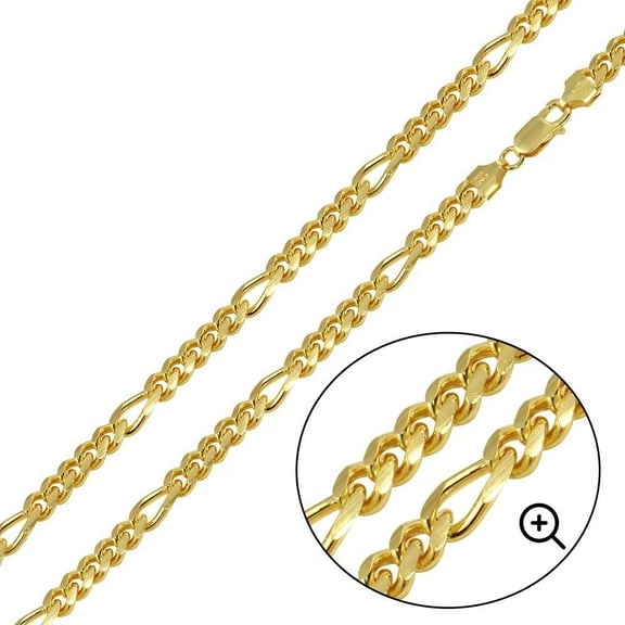 Gold Plated 925 Sterling Silver Figaro Cuban Chain 6mm Made in Italy 22" Jewelry Female Unisex