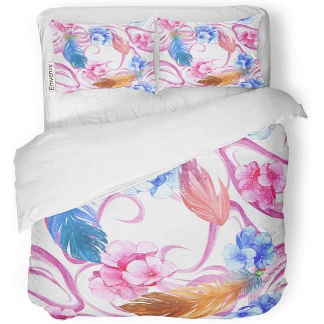Juego de ropa de cama de 3 piezas ABPHQTO Funda nórdica estética de plumas coloridas Twin Size con 2 fundas de almohada
