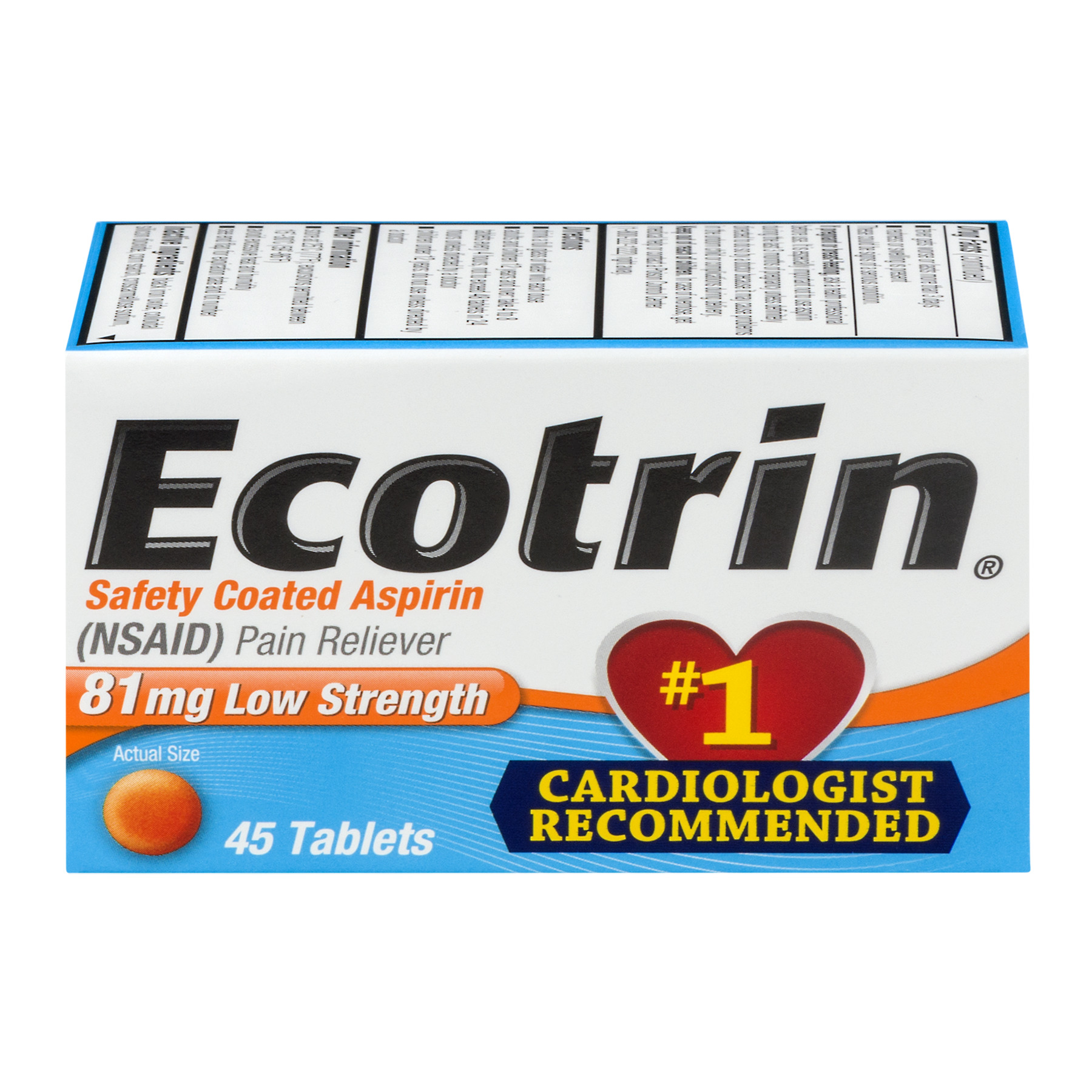 Ecotrin Low Strength Safety Coated Aspirin, NSAID, 81mg, 45 Tablets