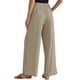 thumbnail image 3 of Pantalones de rayas de tiro alto y pierna ancha para mujer INSPIRE CHIC, con cordón, sueltos de algodón, color camel, 3 of 5