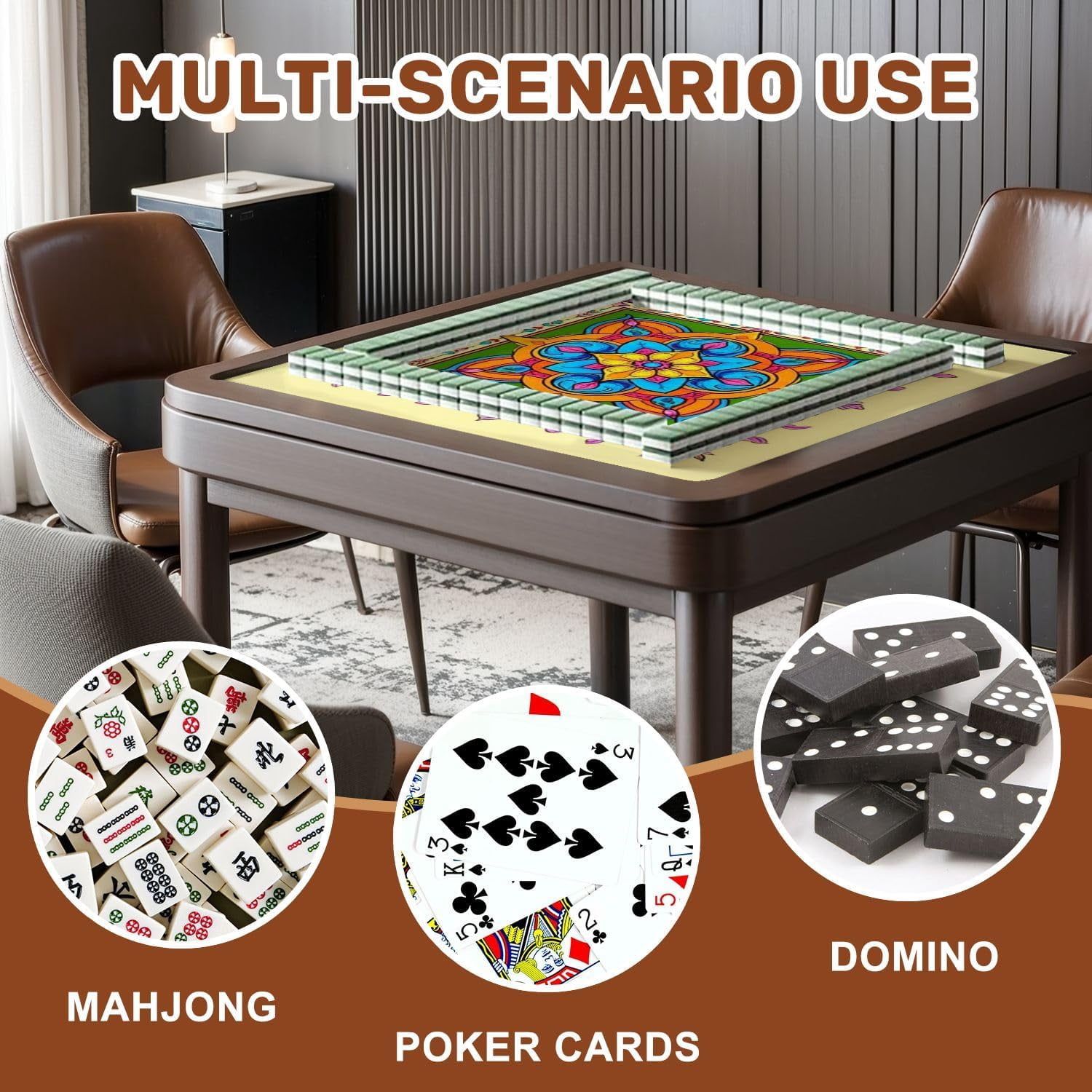 Mahjong Mat 31.5" x 31.5" Colorful Mandala Floral Art Vibrant Hues Intricate Patterns Non-Slip Noise Reduction Mahjong Tiles Table Cover for Dominoes Poker Card Board and Tile Games Gift