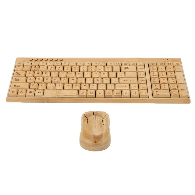 Combo 2.4G Wireless Keyboard Mouse Set Handcrafted Full Bamboo Keyboard and Mouse Combo with USB Receiver