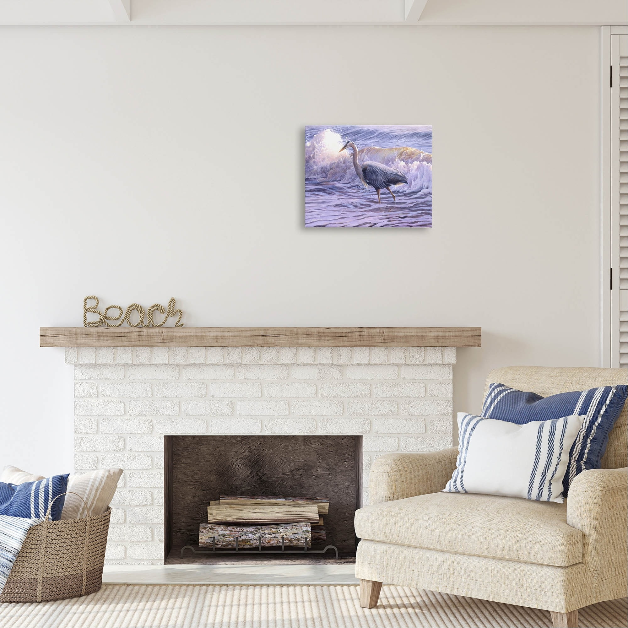Stupell Industries Crane Bird Splashing Ocean Waves Coastal Photography Gallery Wrapped Canvas Print Wall Art